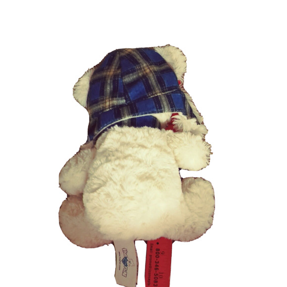 Plush Winter Teddy Bear Blue Plaid Trapper Hat Scarf Stuffed Animal 8" Holiday - Picture 8 of 16